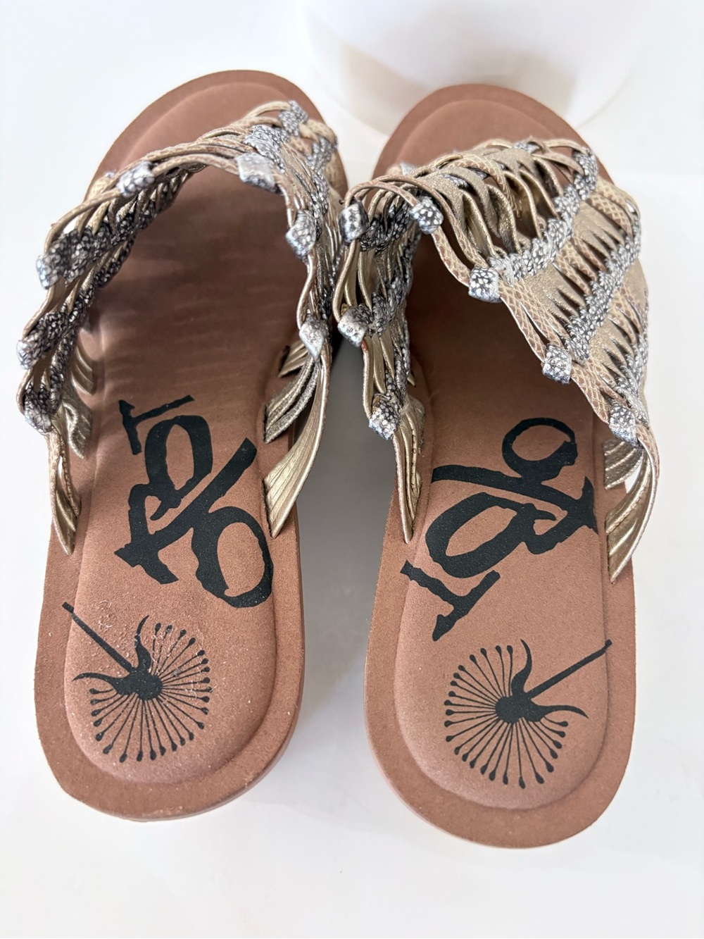 OTBT STARLIKE Woven Leather Wedge Slide Sandals Metallic Boho Hippie EUC 7.5 - Picture 5 of 13